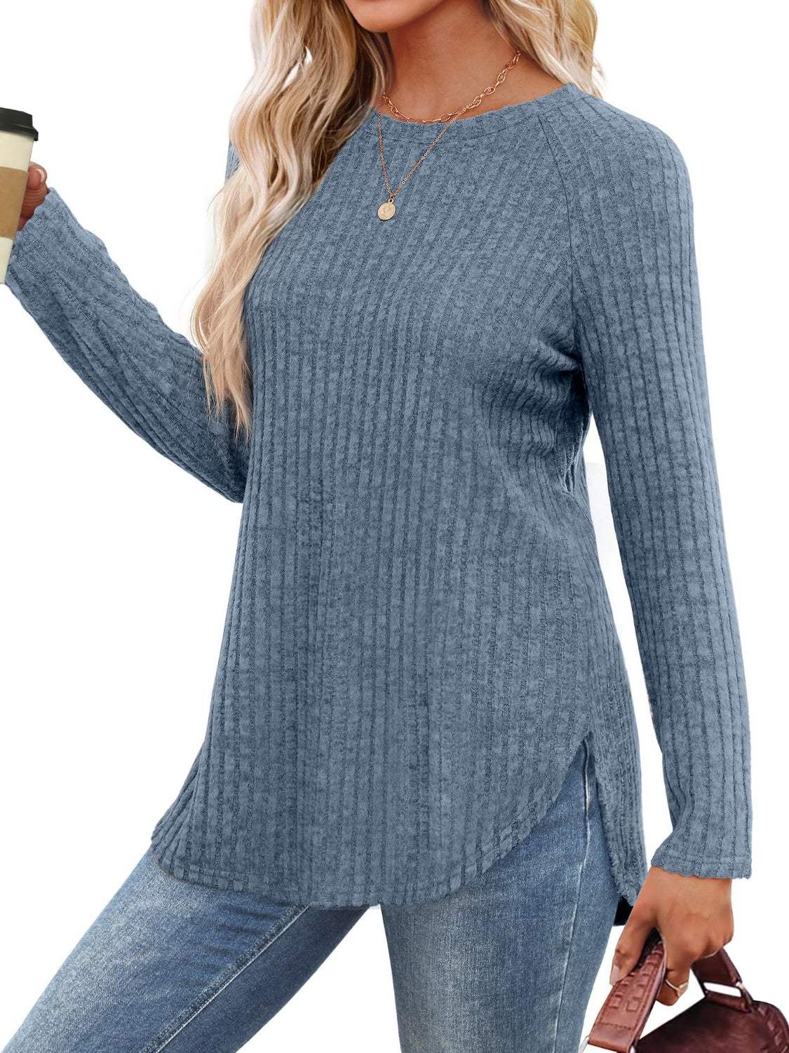 Round Neck Raglan Sleeve T-Shirt - Trendsi - Flyclothing LLC