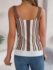 Openwork Striped V-Neck Tank - Trendsi