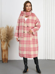 Plaid Button Up Long Sleeve Coat - Trendsi