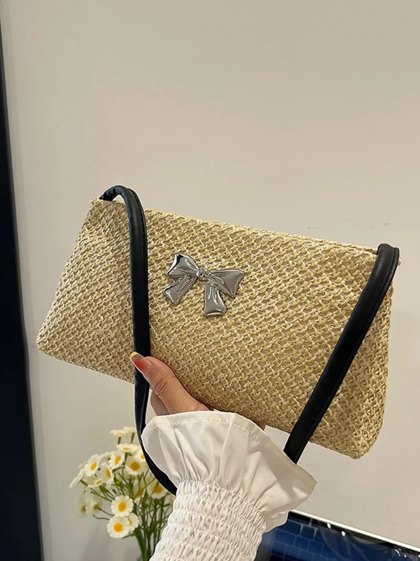 Woven Straw Shoulder Bag with Bow Detail - Trendsi - Flyclothing LLC