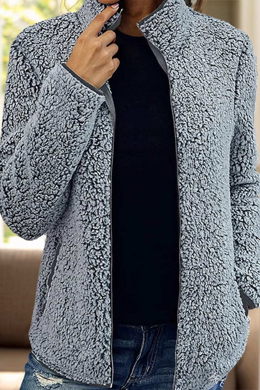 Pocketed Zip Up Turtleneck Jacket - Trendsi - Flyclothing LLC