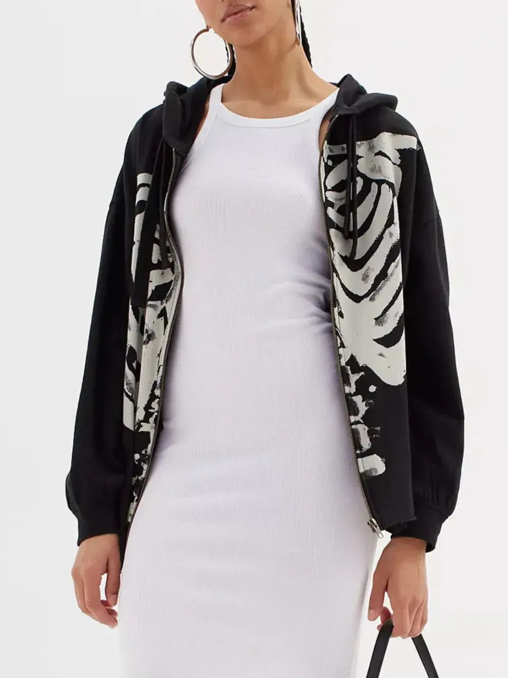 Skeleton Zip Up Drawstring Hoodie - Trendsi - Flyclothing LLC