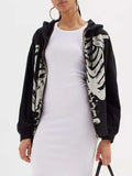 Skeleton Zip Up Drawstring Hoodie - Trendsi - Flyclothing LLC