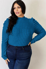Basic Bae Full Size Ribbed Mock Neck Puff Sleeve T-Shirt - ShopBasicbae - Flyclothing LLC