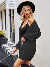 Cable-Knit Long Sleeve Cardigan - Trendsi - Flyclothing LLC