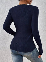 Ribbed Knit Button Front Knit Top - Trendsi - Flyclothing LLC