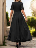 Lace Detail Slit V-Neck Short Sleeve Dress - Trendsi
