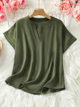 Casual Notched Short Sleeve Blouse - Trendsi - Flyclothing LLC