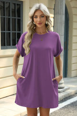 Florira Short Sleeve Mini Dress with Pockets - Trendsi - Flyclothing LLC