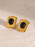 18K Gold-Plated Stainless Steel Agate Earrings - Trendsi