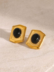 18K Gold-Plated Stainless Steel Agate Earrings - Trendsi