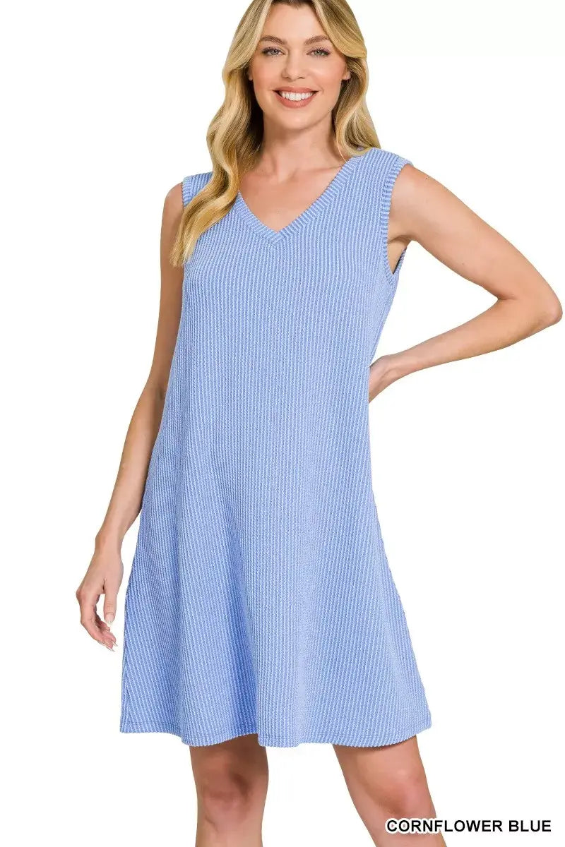 Zenana Raised Rib Sleeveless Mini Dress - Trendsi - Flyclothing LLC
