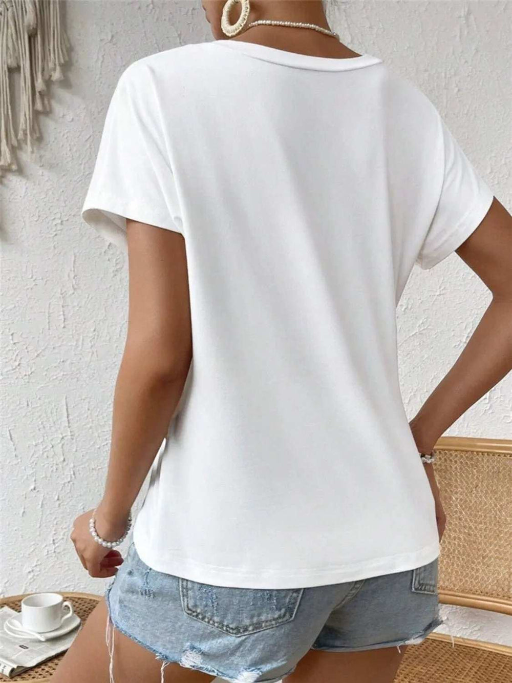 Asymmetric Hem Round Neck T-Shirt - Trendsi - Flyclothing LLC