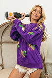 BiBi Fleur De Lis Sequin Patches Mardi Gras Sweatshirt - Trendsi - Flyclothing LLC