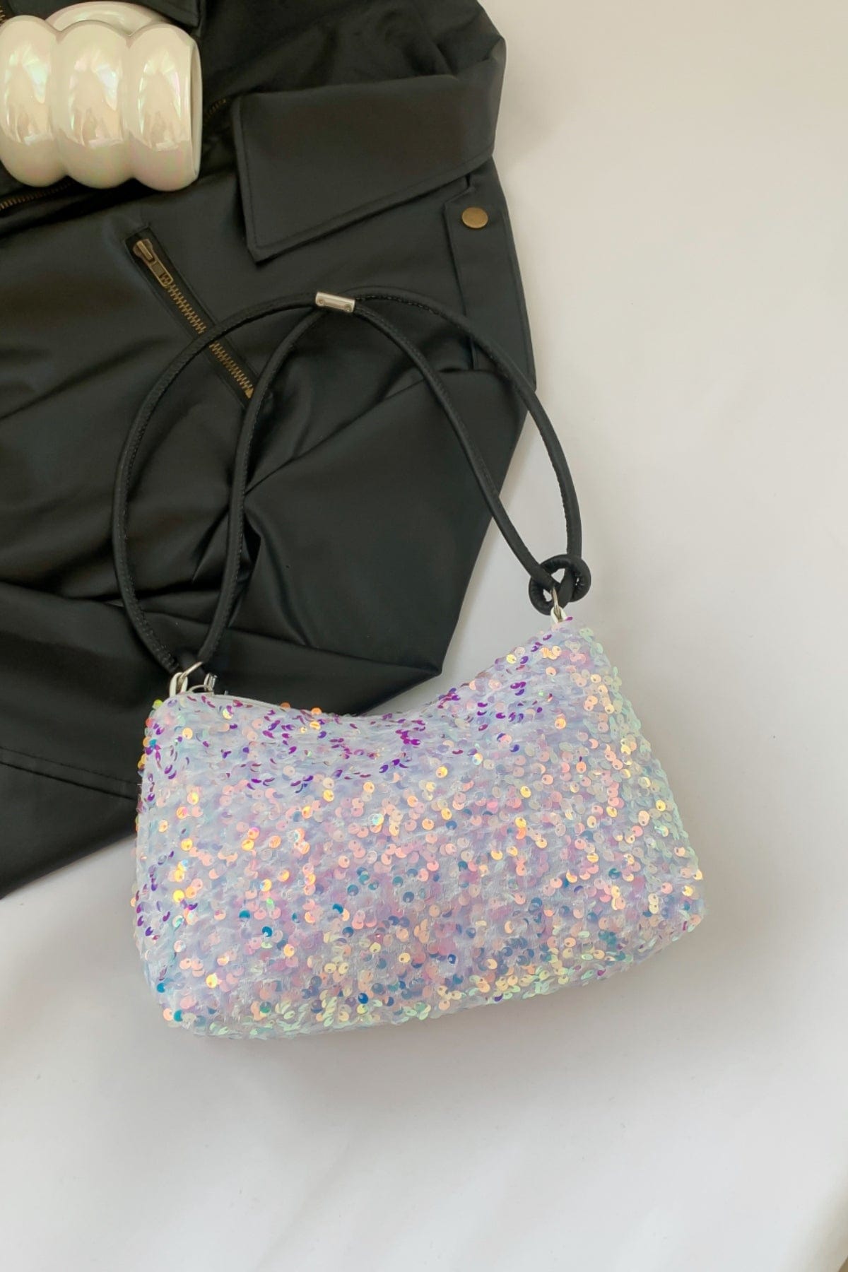 Sequin Double Strap Shoulder Bag - Trendsi