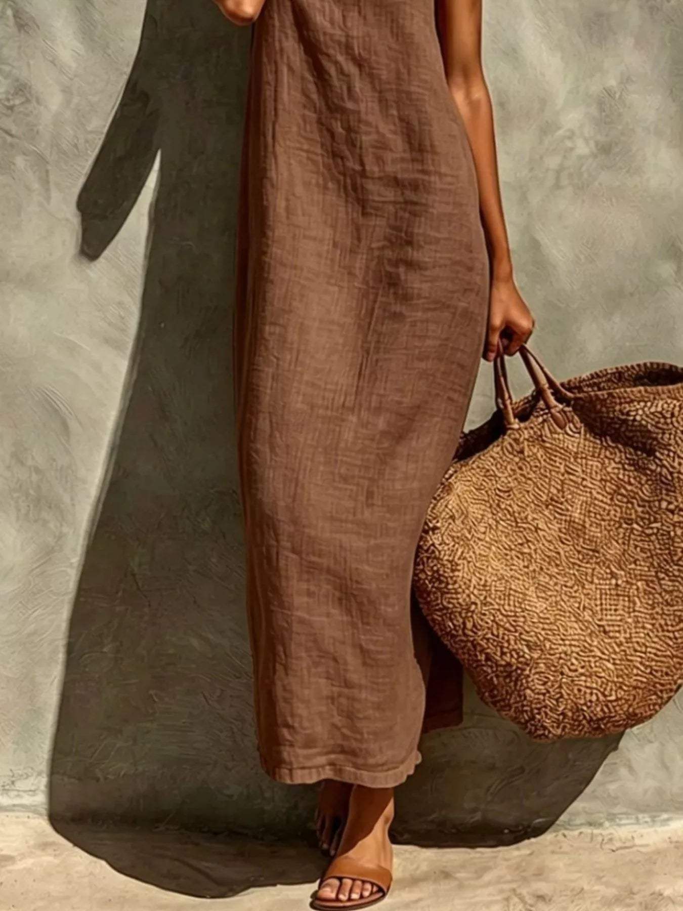 Sleeveless Linen Casual Maxi Dress - Trendsi - Flyclothing LLC