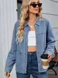 Washed Oversized Button Down Denim Jacket - Trendsi - Flyclothing LLC