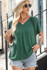 Heathered V-Neck Short Sleeve T-Shirt - Trendsi - Flyclothing LLC