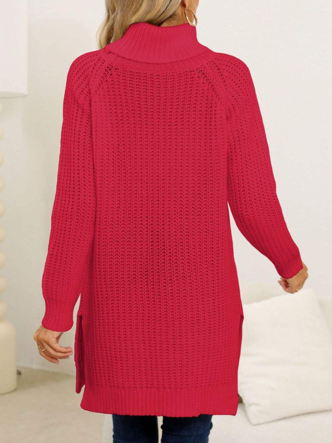 Slit Turtleneck Long Sleeve Sweater - Trendsi - Flyclothing LLC