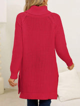 Slit Turtleneck Long Sleeve Sweater - Trendsi - Flyclothing LLC