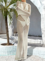 Openwork Backless Flare Sleeve Cover-Up Dress - Trendsi - Flyclothing LLC