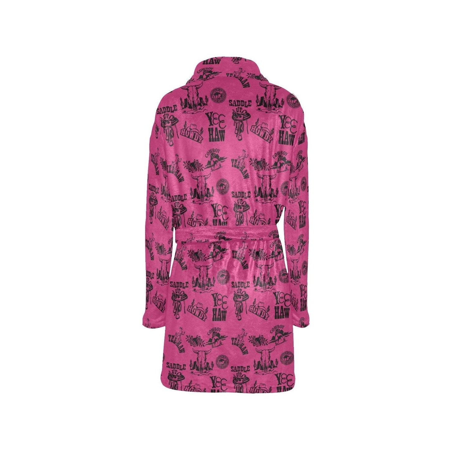 Baha Ranch Pink Cowboy Print Western Bath Robe - Baha Ranch Western Wear - Flyclothing LLC
