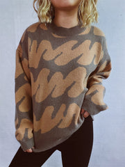 Contrast Round Neck Long Sleeve Sweater - Trendsi