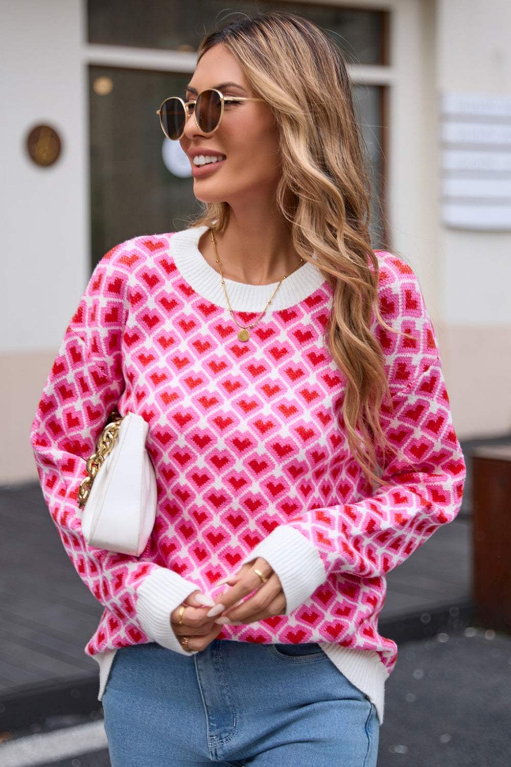 Angel Wings Contrast Round Neck Dropped Shoulder Sweater - Trendsi - Flyclothing LLC