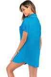 Contrast Piping Pocketed Short Sleeve Lounge Dress - Trendsi