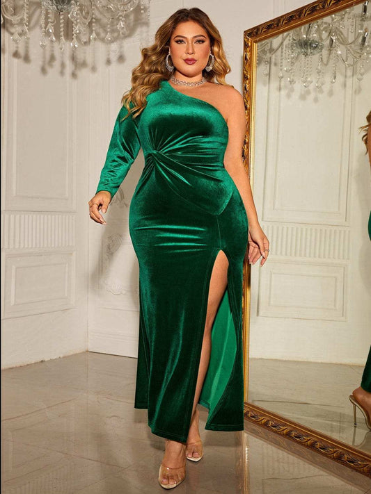 Honey Plus Size One-Shoulder Twisted Split Dress - Trendsi - Flyclothing LLC