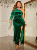 Honey Plus Size One-Shoulder Twisted Split Dress - Trendsi