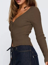 Ribbed Knit Button-Down Cardigan - Trendsi - Flyclothing LLC