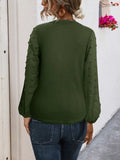 Tied Swiss Dot V-Neck Long Sleeve Blouse - Trendsi