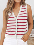 Striped V-Neck Knit Vest - Trendsi - Flyclothing LLC