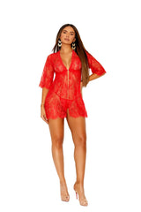 Elegant Moments Eyelash lace babydoll with front clip closure, 3/4 sleeve and matching g-string included - Elegant Moments - Flyclothing LLC
