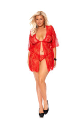 Elegant Moments Eyelash lace babydoll with front clip closure, 3/4 sleeve and matching g-string included - Elegant Moments - Flyclothing LLC
