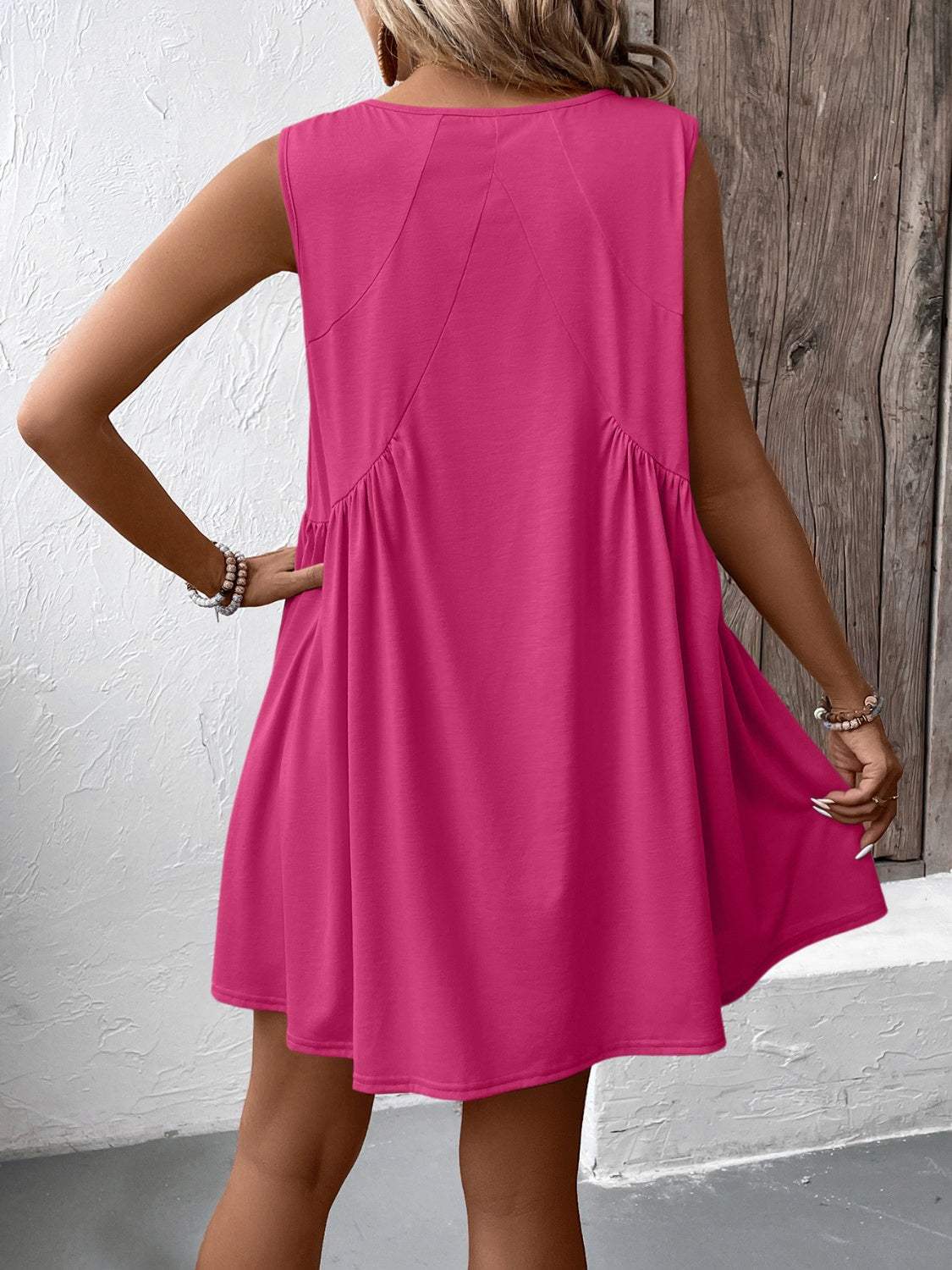 Ivy Lane Ruched V-Neck Sleeveless Mini Dress - Trendsi - Flyclothing LLC