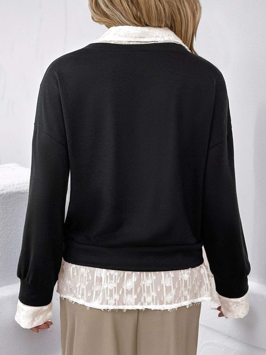 Perfee Faux Layered Contrast Long Sleeve Sweatshirt - Trendsi - Flyclothing LLC