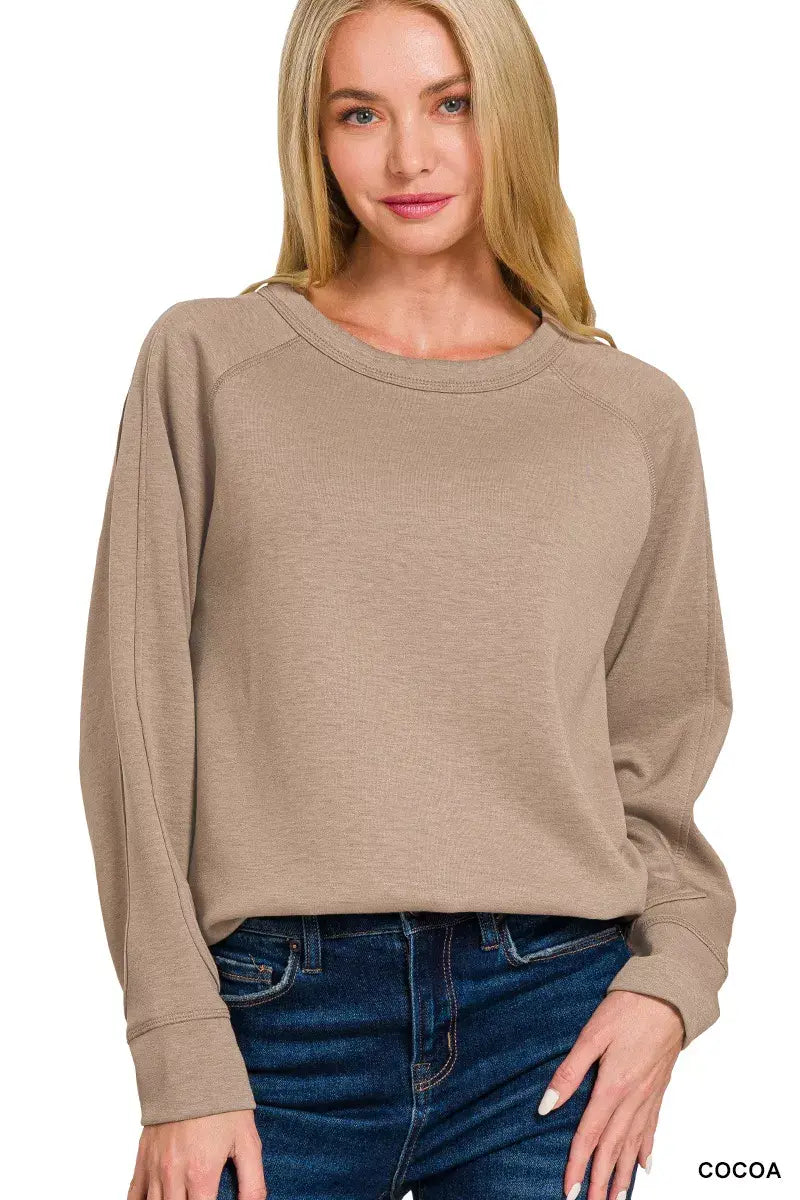 Zenana Scuba Round Neck Sweatshirt - Trendsi - Flyclothing LLC