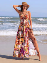 Slit Printed Halter Neck Cami Dress - Trendsi - Flyclothing LLC