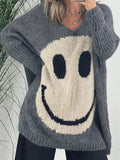 Smiling Face V-Neck Long Sleeve Sweater - Trendsi
