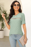 Eyelet Round Neck Short Sleeve T-Shirt - Trendsi - Flyclothing LLC