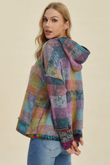 Double Take Full Size Plaid Dropped Shoulder Hoodie - Trendsi