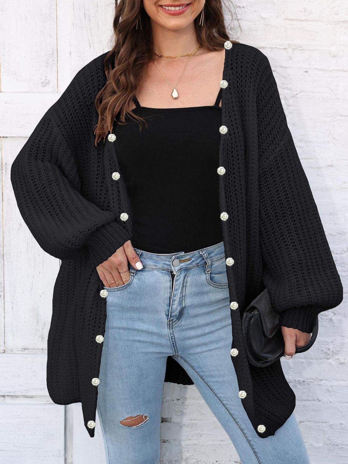 Open Front Long Sleeve Cardigan - Trendsi - Flyclothing LLC