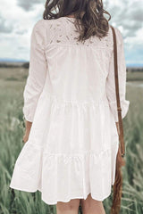 Tiered Round Neck Three-Quarter Sleeve Dress - Trendsi - Flyclothing LLC