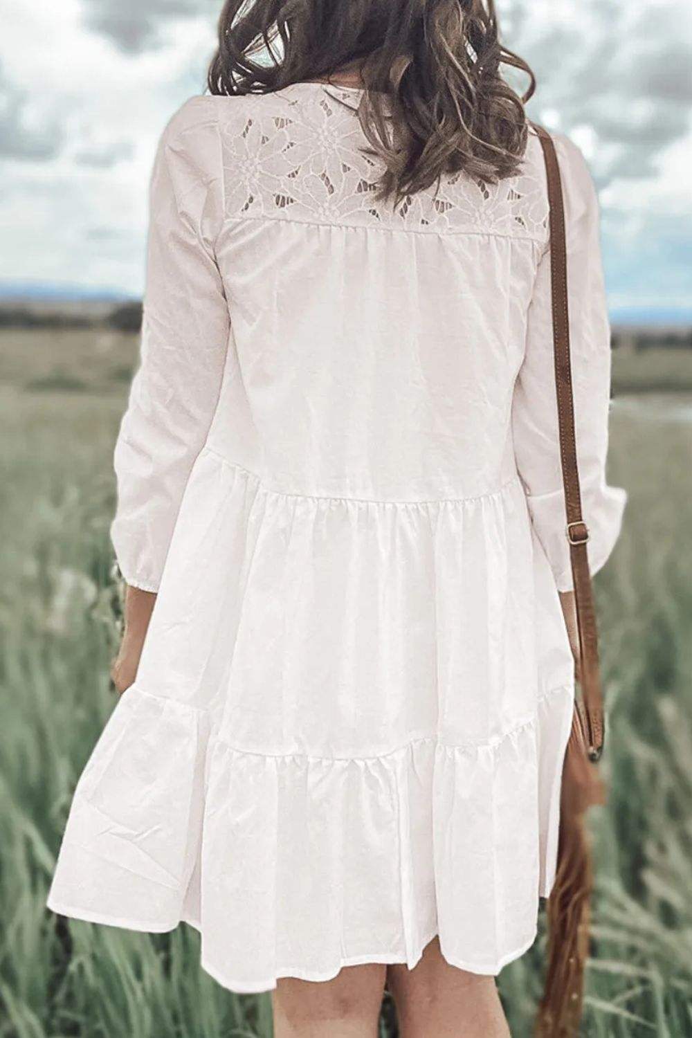 Tiered Round Neck Three-Quarter Sleeve Dress - Trendsi - Flyclothing LLC