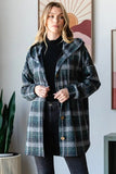 Heimish Plaid Button Down Long Sleeve Hooded Cardigan - Trendsi