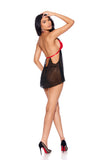 Elegant Moments Black/Red Lace & Mesh Babydoll & G-Strin 44179