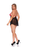 Elegant Moments Black/Red Lace & Mesh Babydoll & G-Strin 44179