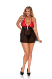 Elegant Moments Black/Red Lace & Mesh Babydoll & G-Strin 44179